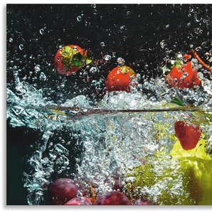 Küchenrückwand ARTLAND Spritzendes Obst auf dem Wasser Spritzschutzwände Gr. B/H: 160 cm x 65 cm, bunt Küchendekoration Alu Spritzschutz mit Klebeband, einfache Montage