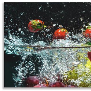 Küchenrückwand ARTLAND Spritzendes Obst auf dem Wasser Spritzschutzwände Gr. B/H: 160 cmx55 cm, bunt Küchendekoration Spritzschutzwände Alu Spritzschutz mit Klebeband, einfache Montage