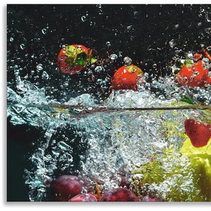 Küchenrückwand ARTLAND Spritzendes Obst auf dem Wasser Spritzschutzwände Gr. B/H: 160 cmx60 cm, bunt Küchendekoration Spritzschutzwände Alu Spritzschutz mit Klebeband, einfache Montage
