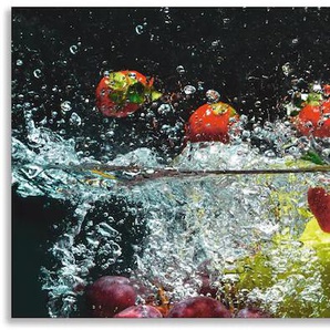 Küchenrückwand ARTLAND Spritzendes Obst auf dem Wasser Spritzschutzwände Gr. B/H: 170 cmx60 cm, bunt Küchendekoration Spritzschutzwände Alu Spritzschutz mit Klebeband, einfache Montage