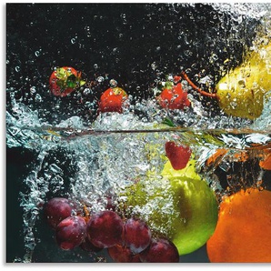 Küchenrückwand ARTLAND Spritzendes Obst auf dem Wasser Spritzschutzwände Gr. B/H: 90 cm x 50 cm, bunt Küchendekoration Alu Spritzschutz mit Klebeband, einfache Montage