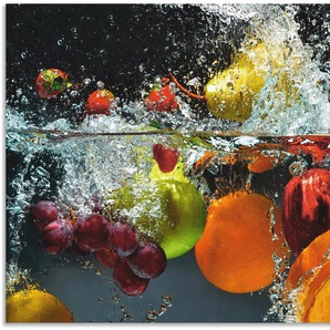 Küchenrückwand ARTLAND Spritzendes Obst auf dem Wasser Spritzschutzwände Gr. B/H: 90 cm x 65 cm, bunt Küchendekoration Alu Spritzschutz mit Klebeband, einfache Montage