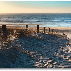 Küchenrückwand ARTLAND Weg zum Nordseestrand Sonnenuntergang Spritzschutzwände Gr. B/H: 140 cmx50 cm, beige (naturfarben) Küchendekoration Spritzschutzwände Alu Spritzschutz mit Klebeband, einfache Montage