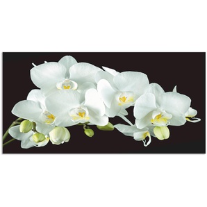 Küchenrückwand ARTLAND Weiße Orchidee auf schwarzem Hintergrund Spritzschutzwände Gr. B/H: 110 cm x 55 cm, weiß Küchendekoration Alu Spritzschutz mit Klebeband, einfache Montage