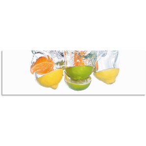 Küchenrückwand ARTLAND Zitrusfrüchte fallen in klares Wasser Spritzschutzwände Gr. B/H: 180 cm x 55 cm, bunt Küchendekoration Alu Spritzschutz mit Klebeband, einfache Montage