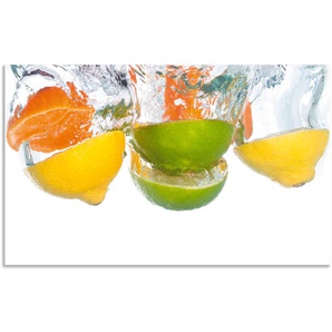 Küchenrückwand ARTLAND Zitrusfrüchte fallen in klares Wasser Spritzschutzwände Gr. B/H: 90 cm x 55 cm, bunt Küchendekoration