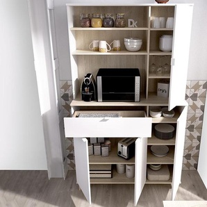 Küchenschrank mit 4 Türen, 1 Schublade & 3 Ablagen - Weiß & Eichefarben - WAJDI