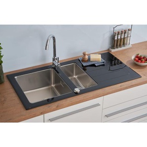 Küchenspüle Glas Einbauspüle Edelstahl Spüle 100 x 50 Schwarz Respekta New York