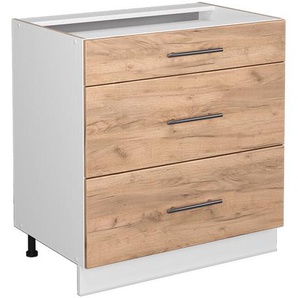 Küchenunterschrank Fame-Line, Goldkraft Eiche, 80 cm mit 3 Schubladen, ohne Arbeitsplatte Vicco