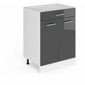 Küchenunterschrank R-Line, Anthrazit Hochglanz, 60 cm mit Schublade, ohne Arbeitsplatte Vicco