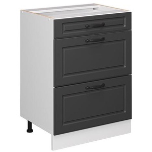 Küchenunterschrank R-Line, Anthrazit Landhaus, 60 cm mit Schubladen, ohne Arbeitsplatte Vicco