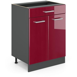 Küchenunterschrank R-Line, Bordeaux Hochglanz, 60 cm mit Schublade, ohne Arbeitsplatte, Vicco