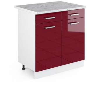 Küchenunterschrank R-Line, Bordeaux Hochglanz, 80 cm , ap Marmor Vicco