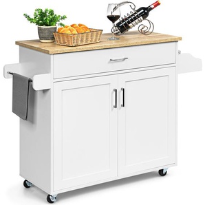 Rolling Küche Insel Räder groß 2 Schubladen Serving Cart Trolley Cabinet weiß 