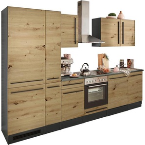 Küchenzeile BASIC BY BALCULINA Jazz Komplettküchen-Sets Gr. B/H/T: 310 cm x 211 cm x 60 cm, ohne E-Geräte, braun (küche: anthrazit, artisan eiche, metallic braun,, , arbeitsplatte: braun) Küchenzeilen ohne Elektrogeräte Breite 310 cm, wahlweise mit