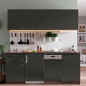 Küchenzeile Oliver VII 195cm Grau/Grau Glaskeramik