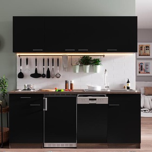 Küchenzeile Oliver VII 195cm Schwarz/Schwarz Kochplatte