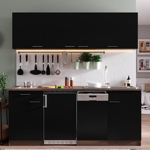 Küchenzeile Oliver VII 195cm Schwarz/Schwarz Glaskeramik