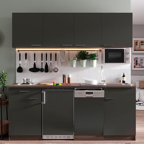 Küchenzeile Oliver VIII 195cm Grau/Grau Kochplatte