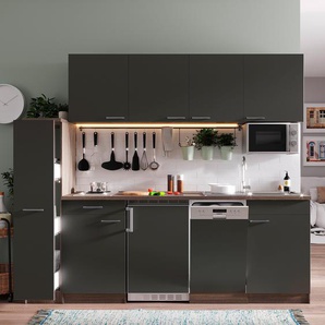 Küchenzeile Oliver VIII 225cm Grau/Grau Glaskeramik