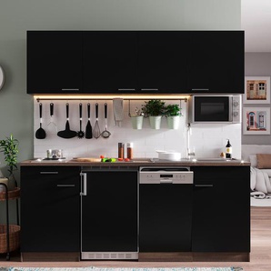 Küchenzeile Oliver VIII 195cm Schwarz/Schwarz Kochplatte