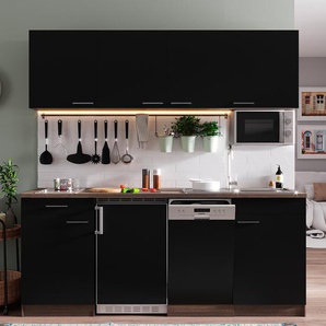 Küchenzeile Oliver VIII 195cm Schwarz/Schwarz Glaskeramik