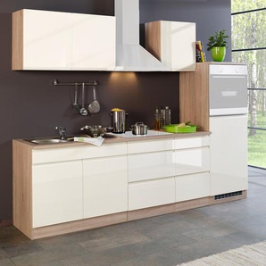 Küchenzeile Cardiff I 270 x 200 x 60cm Beige/Hochglanz Creme/Eiche Sonoma Dekor ohne Elektrogeräte