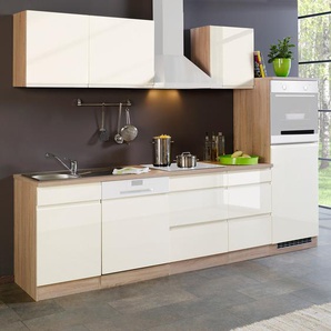 Küchenzeile Cardiff II 280 x 200 x 60cm Beige/Hochglanz Creme/Eiche Sonoma Dekor ohne Elektrogeräte