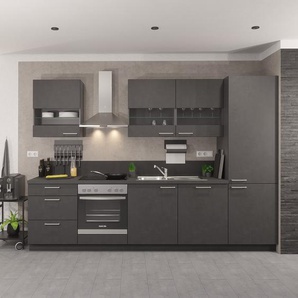 Küchenzeile Concept II 300 x 217 x 60cm Ausrichtung rechts Schwarz/Beton Dunkel Dekor ohne Elektrogeräte