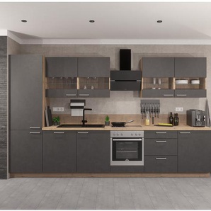 Küchenzeile Concept III 360 x 217 x 60cm Ausrichtung links Schwarz/Beton Dunkel Dekor/Eiche Havanna Dekor Beko