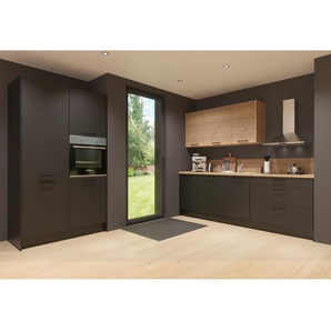 Küchenzeile ConceptC I 217 x 60cm Ausrichtung links Schwarz/Schwarz/Eiche Havanna Dekor Laurus