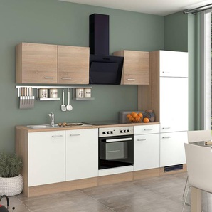 Küchenzeile Cresta Kombi C 270 x 200 x 60cm Braun/Weiß/Weiß/Eiche Sonoma Dekor