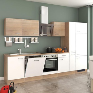 Küchenzeile Cresta Kombi G 310 x 200 x 60cm Braun/Weiß/Weiß/Eiche Sonoma Dekor