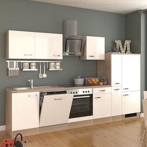 Küchenzeile Cresta Kombi H 310 x 200 x 60cm Braun/Weiß/Hochglanz Weiß/Eiche Sonoma Dekor