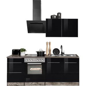 Küchenzeile HELD MÖBEL Brindisi Komplettküchen-Sets Gr. B/T: 210 cm x 60 cm, schwarz (küche: hochglanz, eiche vintage,, korpus: vintage, arbeitsplatte: vintage) Küchenzeile Küchenzeilen ohne Elektrogeräte Geräte, Breite 210 cm