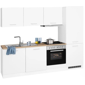 Küchenzeile HELD MÖBEL Visby Komplettküchen-Sets Gr. B/T: 240 cm x 60 cm, weiß (küche: weiß,, korpus: weiß, arbeitsplatte: eiche sonoma) Küchenzeilen ohne Elektrogeräte E-Geräte, 240 cm, für KühlGefrierkombination und Geschirrspüler