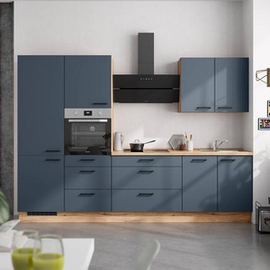 Küchenzeile High-Line Kombi D 300cm Ausrichtung links Blau/Dunkelblau mit Elektrogeräten