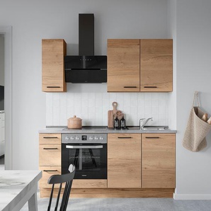 Küchenzeile High-Line Kombi A 180cm Ausrichtung links Braun/Eiche Dekor ohne Elektrogeräte