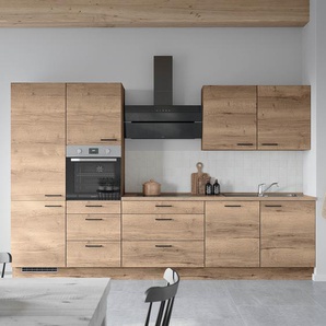 Küchenzeile High-Line Kombi D 330cm Ausrichtung links Braun/Eiche Havanna Dekor ohne Elektrogeräte