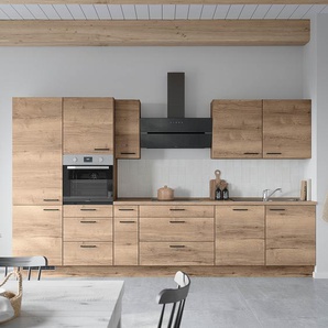 Küchenzeile High-Line Kombi D 360cm Ausrichtung links Braun/Eiche Havanna Dekor ohne Elektrogeräte