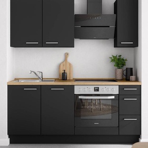 Küchenzeile High-Line Touch Variante A 180cm Ausrichtung rechts Schwarz/Schwarz/Eiche Sierra Dekor mit Elektrogeräten