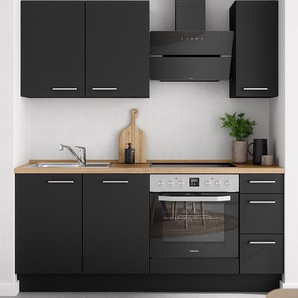 Küchenzeile High-Line Touch Variante A 180cm Ausrichtung rechts Schwarz/Schwarz/Eiche Sierra Dekor ohne Elektrogeräte