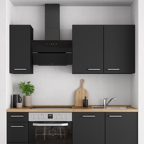 Küchenzeile High-Line Touch Variante A 180cm Ausrichtung links Schwarz/Schwarz/Eiche Sierra Dekor ohne Elektrogeräte