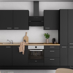 Küchenzeile High-Line Touch Variante C 330cm Ausrichtung rechts Schwarz/Schwarz/Eiche Sierra Dekor ohne Elektrogeräte
