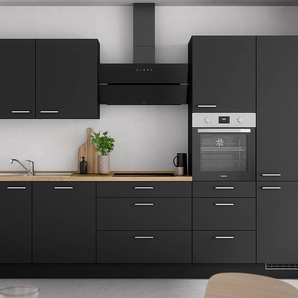 Küchenzeile High-Line Touch Variante D 330cm Ausrichtung rechts Schwarz/Schwarz/Eiche Sierra Dekor ohne Elektrogeräte