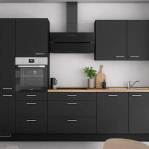Küchenzeile High-Line Touch Variante D 330cm Ausrichtung links Schwarz/Schwarz/Eiche Sierra Dekor mit Elektrogeräten