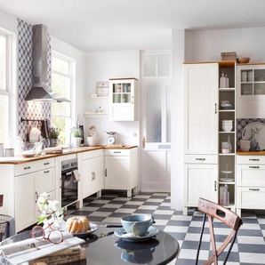 Küchenzeile HOME AFFAIRE Alby Komplettküchen-Sets Gr. B/T: 150 cm x 60 cm, weiß (küche: weiß, honigfarben,, , arbeitsplatte: honigfarben) Küchenzeilen ohne Elektrogeräte Breite 150 cm, in 2 Tiefen, E-Geräte