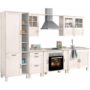 Küchenzeile HOME AFFAIRE Alby, weiß (front: weiß, korpus: weiß, arbeitsplatte: weiß), B:325cm H:205cm T:60cm, Komplettküchen-Sets, Breite 325 cm, aus Kiefer massiv, ohne E-Geräte, Topseller