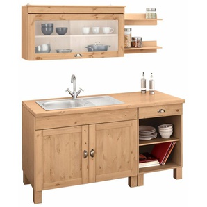 Küchenzeile HOME AFFAIRE Oslo Komplettküchen-Sets Gr. B/T: 150 cm x 60 cm, beige (küche: natur gebeizt, gewachst,, korpus: beize wax, arbeitsplatte: wax) Küchenzeilen ohne Elektrogeräte Breite 150 cm, Arbeitsplatte 35mm stark, E-Geräte