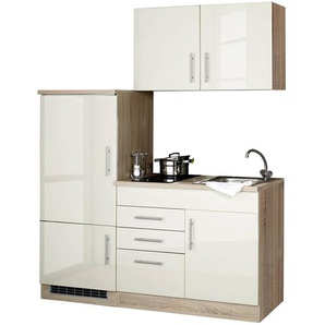 Küchenzeile I 160cm Beige/Hochglanz Crema Glaskeramik